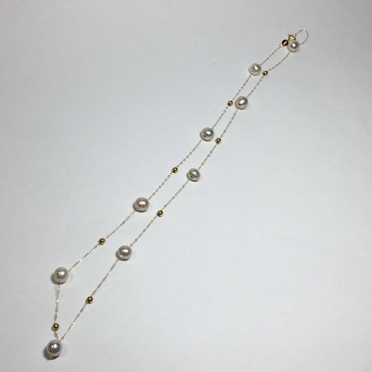 K18YG 本真珠 淡水 ベビーパール イエローゴールド デザイン ネックレスの画像5