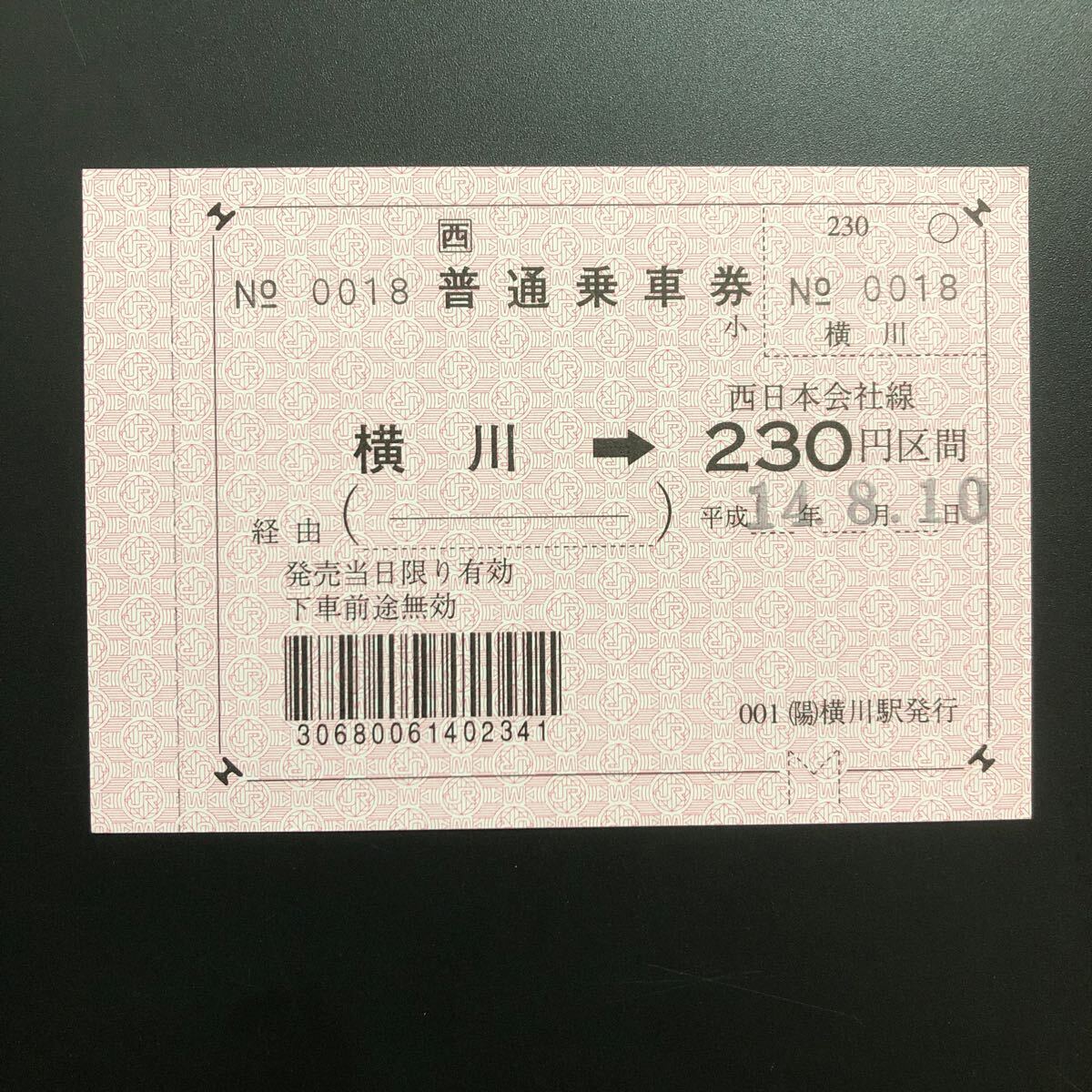 JR (陽)横川 大型軟券乗車券大小セットの画像1