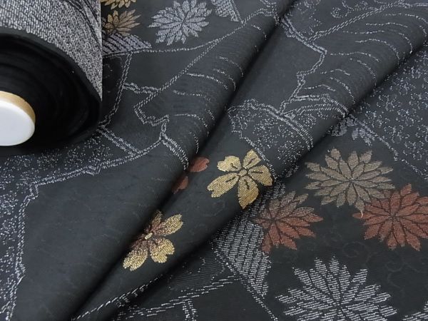 [ Sakura flower ] feather woven coat Japanese clothes coat cloth feather shaku square fancy cardboard piling flower writing gold silver thread black color silk #247