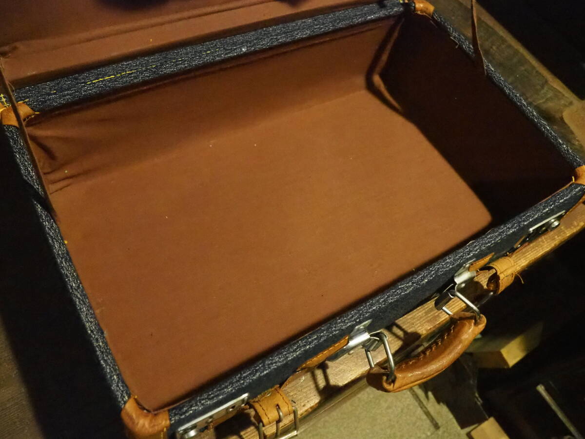 【鍵付きトランク】デニム調レザーバッグ旅行ベルト鞄インテリア古着アンティーク真鍮ドクターバッグ古道具ヴィンテージカフェビジネス