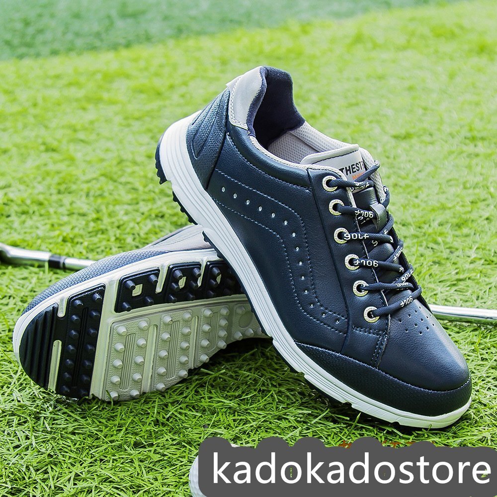  туфли для гольфа мужской новый товар спорт обувь широкий спортивная обувь сильный рукоятка джентльмен спортивные туфли Fit чувство . скользить выдерживающий . водоотталкивающий темно-синий 24.5-29