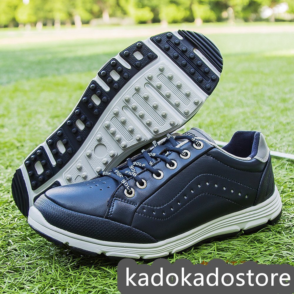  туфли для гольфа мужской новый товар спорт обувь широкий спортивная обувь сильный рукоятка джентльмен спортивные туфли Fit чувство . скользить выдерживающий . водоотталкивающий темно-синий 24.5-29