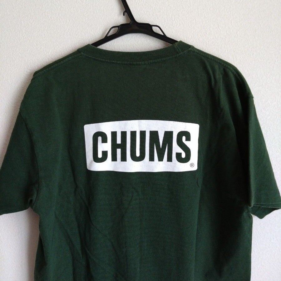 CHUMS Tシャツ  ロゴ BIGロゴ ボックスロゴ ダークグリーン men's L