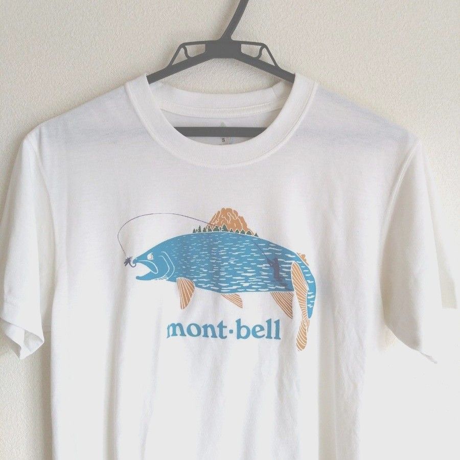 mont-bell Tシャツ ホワイト トラウト サカナ ニジマス魚 men'sS