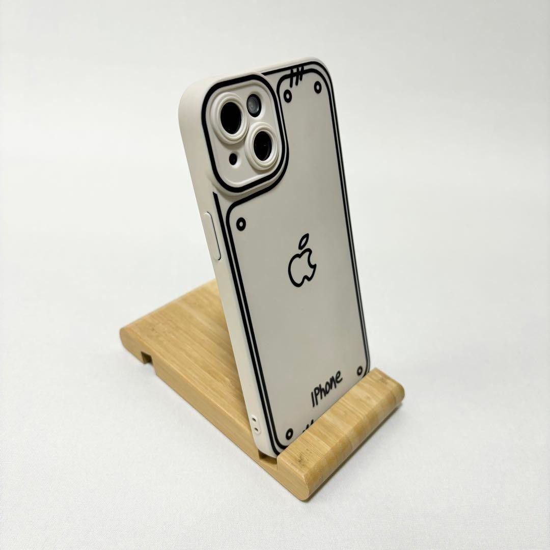 iPhone15　イラスト風　ソフトケース　ホワイト　ケース　画面保護