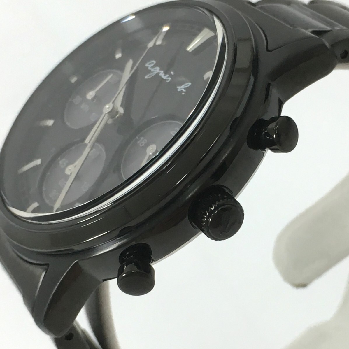 アニエス・ベー VR42-KNJ0 HP｜FCRD995 SAMソーラーモデル ブラック 文字盤 デイト クロノグラフ ソーラー メンズ 腕時計 稼働品 agns b._画像8