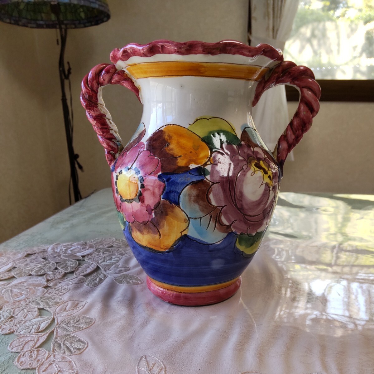 イタリア製　花瓶　フラワーベース　大胆な花柄　カラフルなイタリア花瓶　HandMade ビンテージ　50年位前　インテリア_画像2