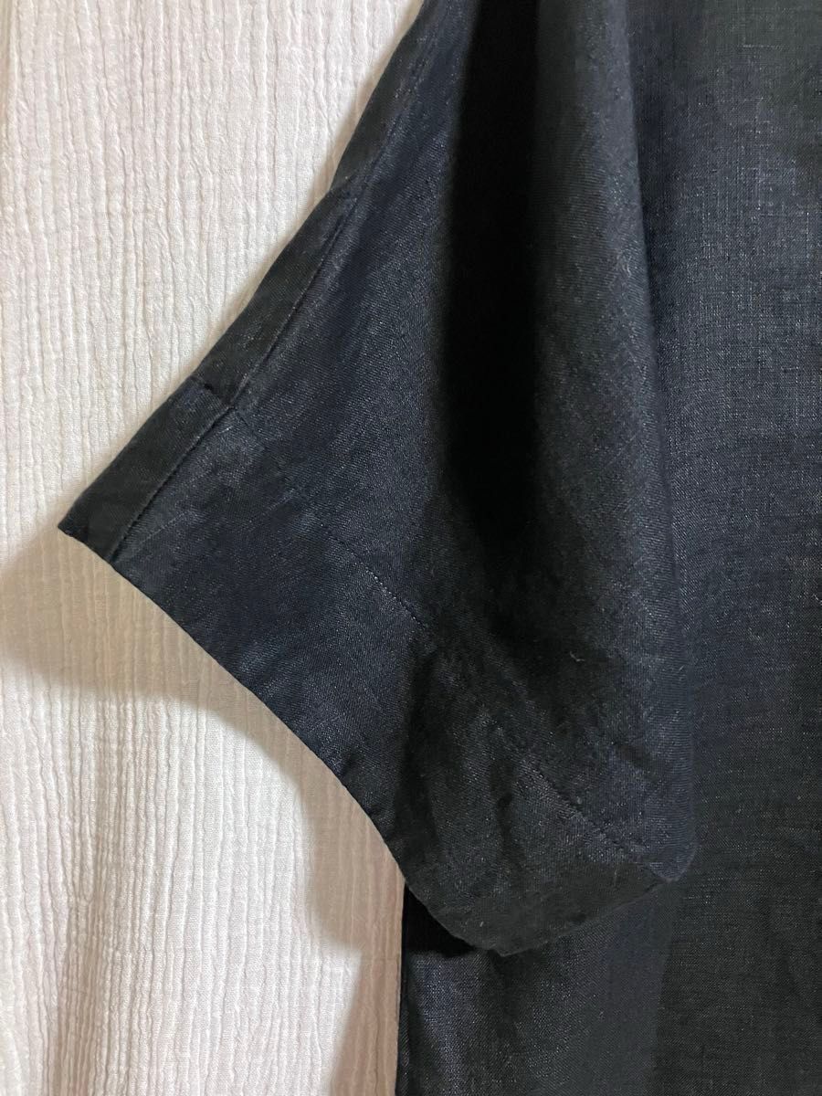 MUJI 無印良品　リネン洗いざらし　レディース半袖ブラウス　ブラック　XS〜Sサイズ