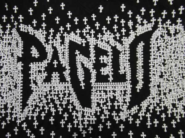 夏 パジェロ 半袖 ポリ プリントBIGロゴ柄VネックTシャツ・黒 LL_特殊プリントでロゴを表現