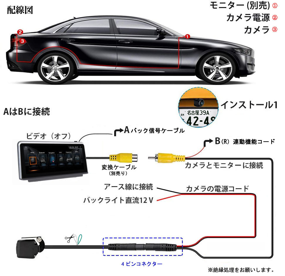 100万画素 TVI バックカメラ 12V リアカメラ 車載カメラ 鏡像 防水防塵