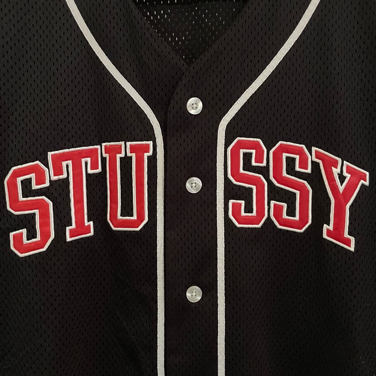 【希少サイズ】　【極美品】　stussy ベースボールシャツ　半袖　透け感　ブラック　黒　ＸＬ　古着