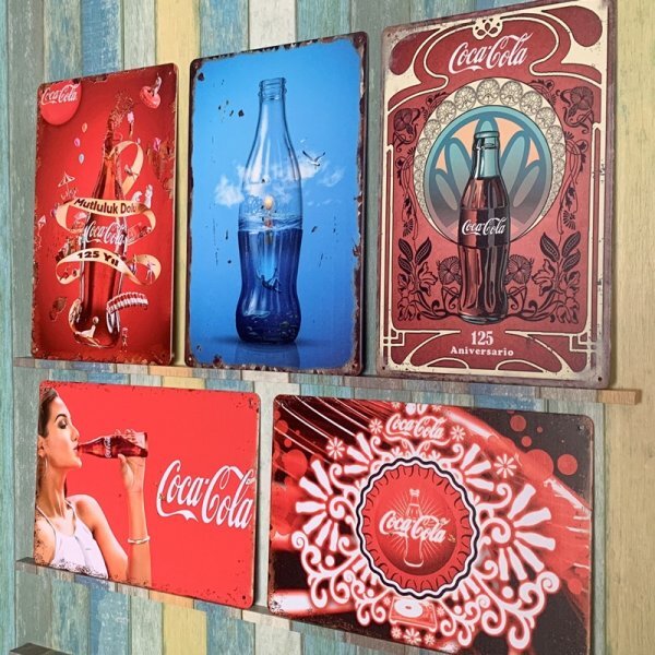 e38 5枚 セット ビンテージ調 ブリキ 看板 メタルプレート コカ・コーラ レトロ風 アメリカン ガレージ 店舗 部屋 装飾 雑貨の画像4