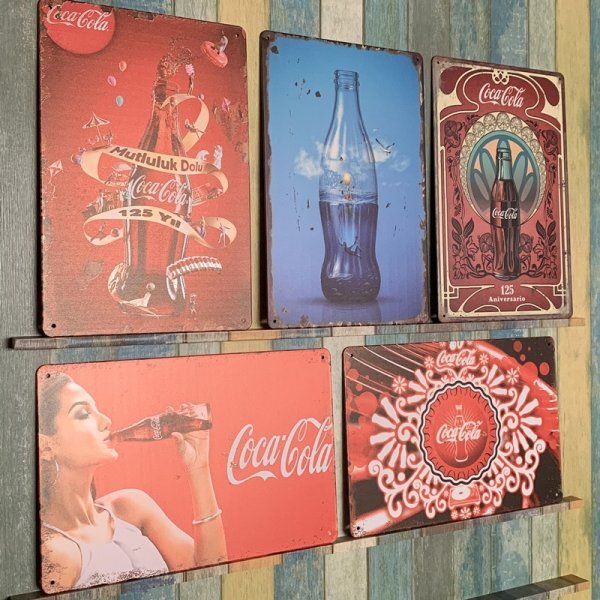 e38 5枚 セット ビンテージ調 ブリキ 看板 メタルプレート コカ・コーラ レトロ風 アメリカン ガレージ 店舗 部屋 装飾 雑貨の画像3
