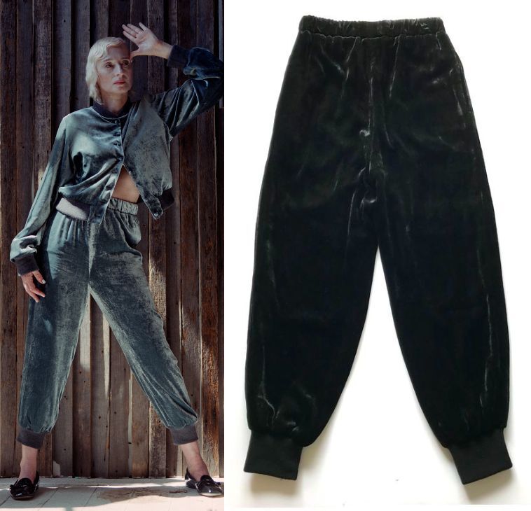 定価6万 pelleq ぺレック 22AW velvet easy trousers ベルベット イージートラウザーズ 黒 size:34/イージー リブ パンツ ベロア ボトムス_画像1