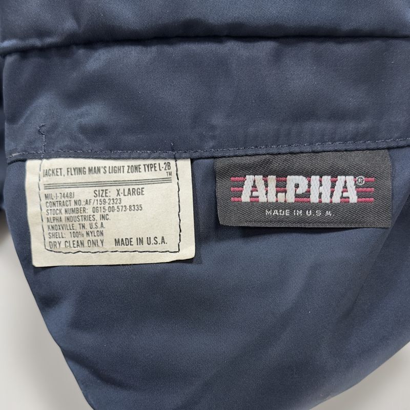 80-90s 【USA製】 ALPHA INDUSTRIES アルファインダストリーズ L-2B フライングジャケット / XLサイズ / ネイビー 紺 / ミリタリー MA-1