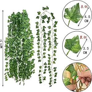 24本セット 2.2M 人工観葉植物 アイビー造花藤 結束バンド100枚付き フェイクグリーン 緑葉壁掛け吊りのインテリア 飾の画像4