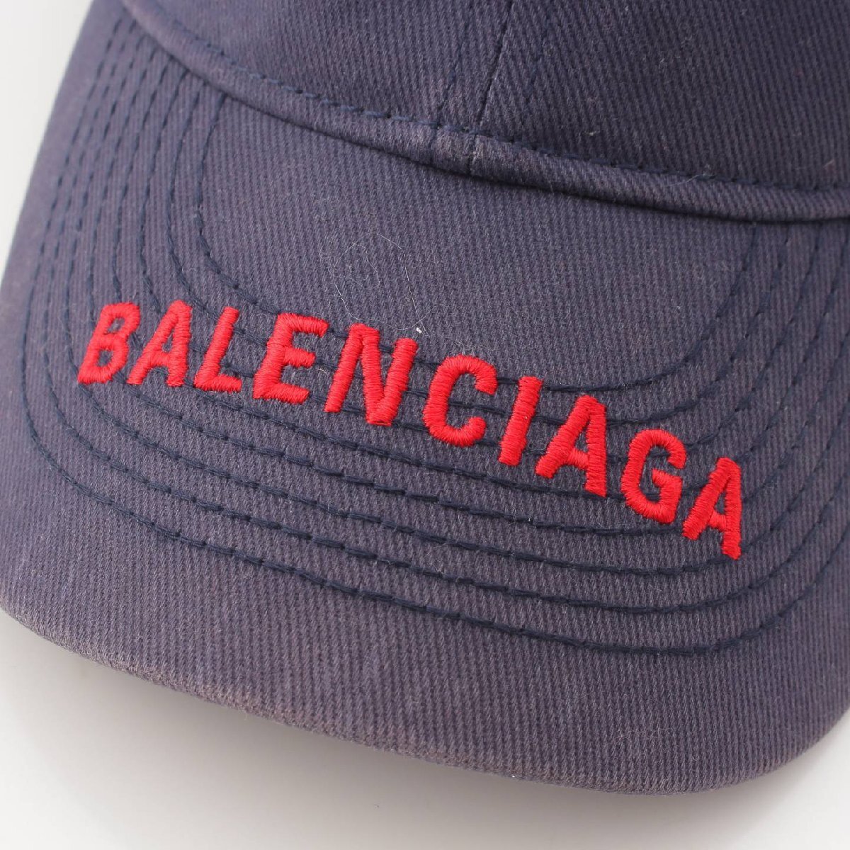 【バレンシアガ】Balenciaga　ロゴ コットン ベースボール キャップ 帽子 ネイビー×レッド L 59 【中古】【正規品保証】205559_画像5