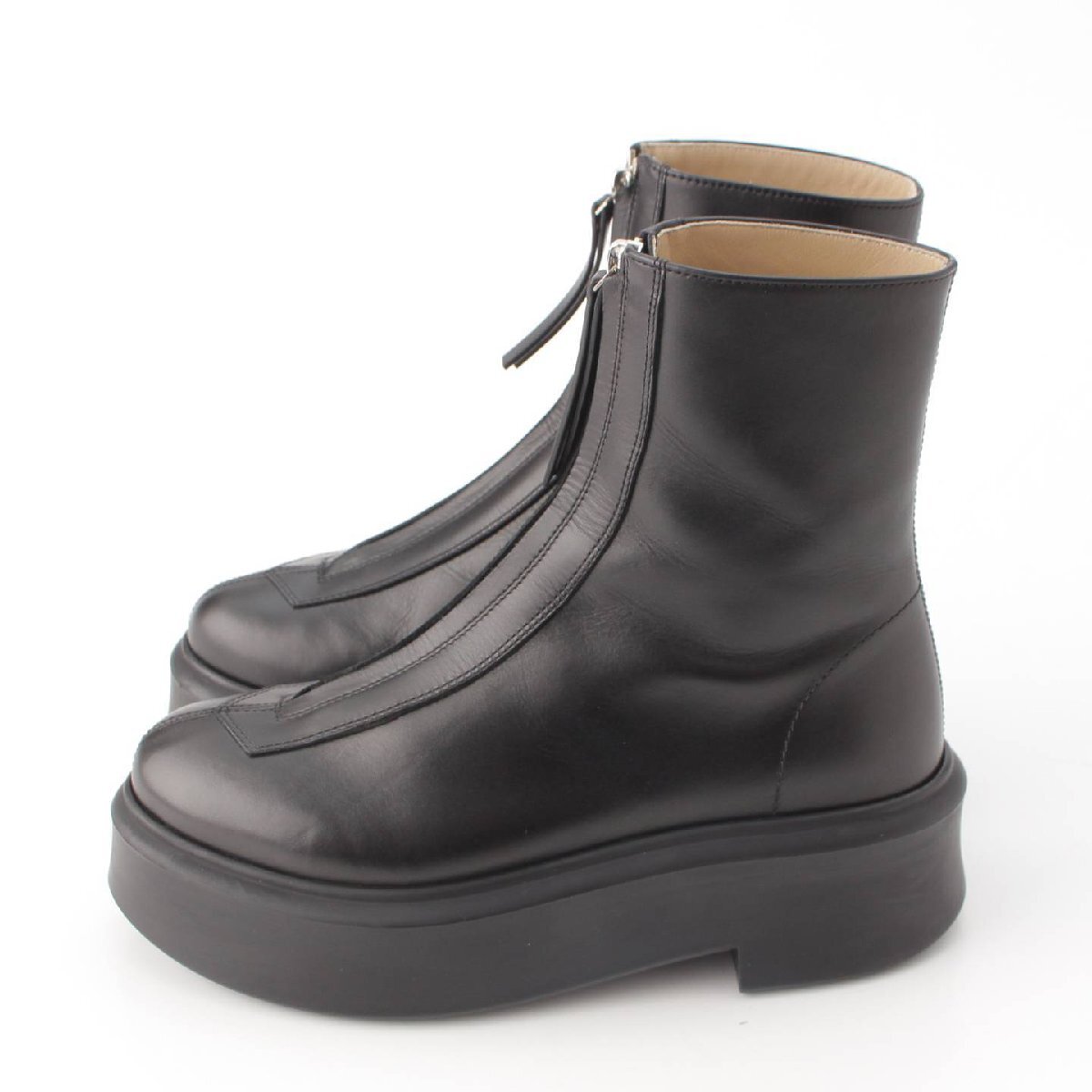 【ザロウ】THE ROW　Zipped Boot 1 レザー フロントジップ ショートブーツ ブラック 36 【中古】【正規品保証】205259_画像3