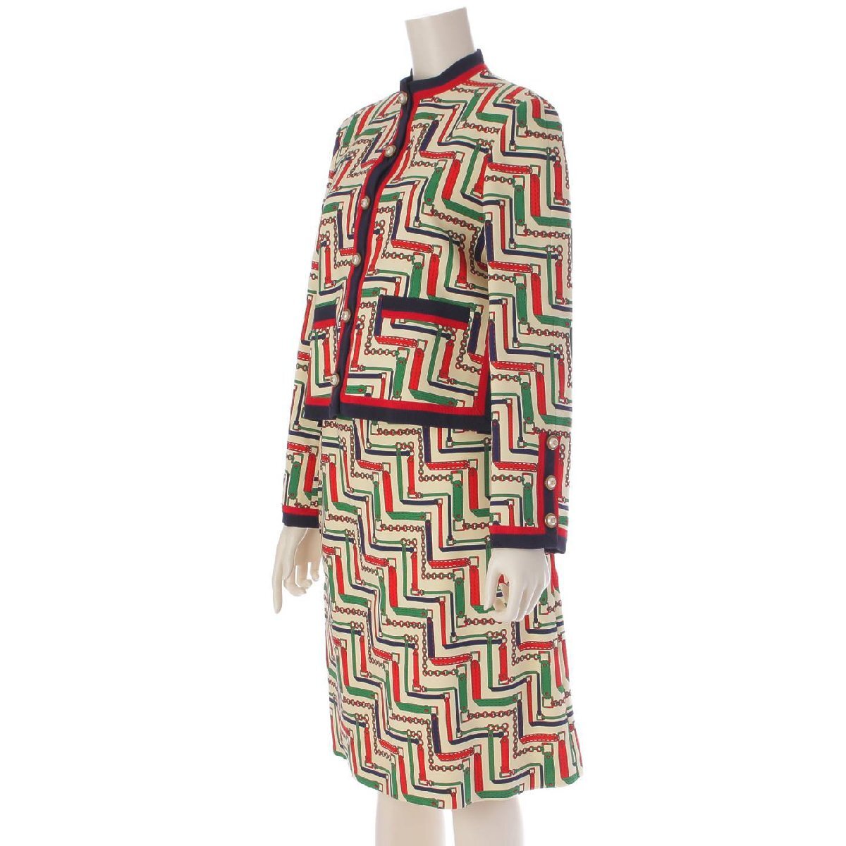 [ Gucci ]Gucci chain belt pattern silk wool jacket & skirt setup 40 [ used ][ regular goods guarantee ]205471