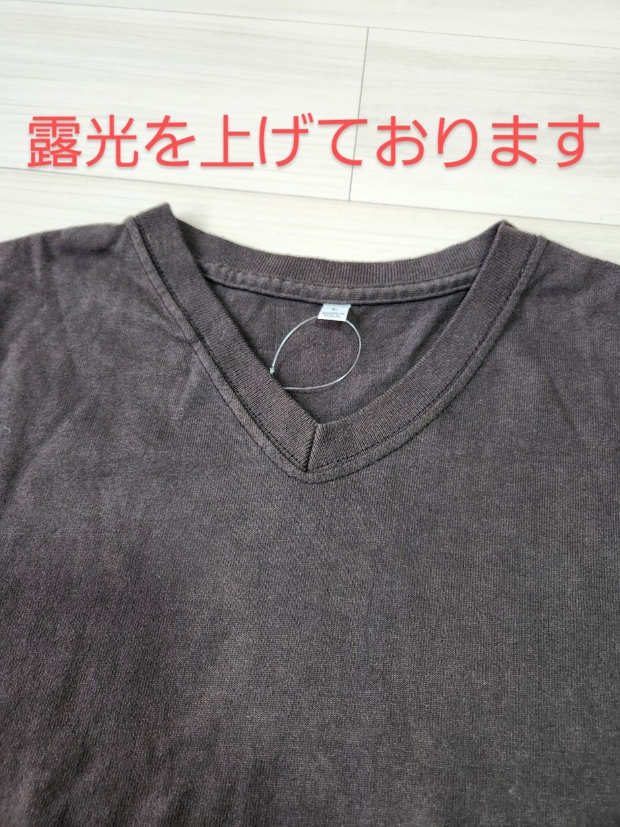 US MUJI無印良品オーガニックコットンVネック長袖Tシャツ杢ブラック