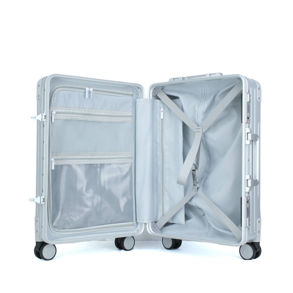  new goods cheap Carry case silver aluminium frame poly- car bone-toS size suitcase machine inside bringing in light weight strong carry bag 