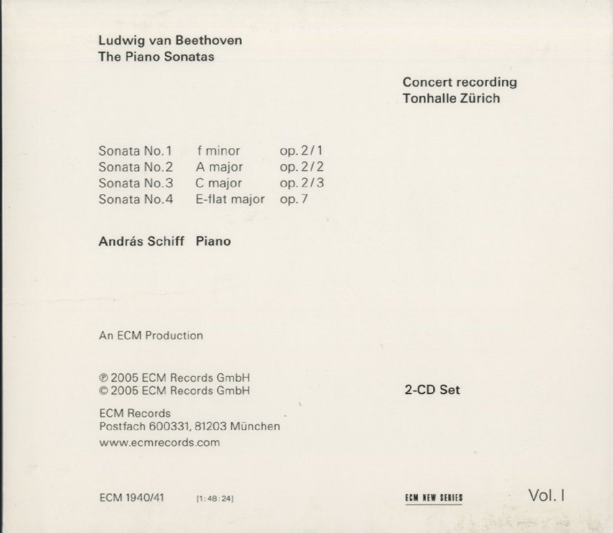 CD/2CD/ アンドラーシュ・シフ / ベートーヴェン:ピアノ・ソナタ 第1巻 第1番、第2番、第3番、第4番 /輸入盤 2枚組 外箱付 4763054 40423_画像2