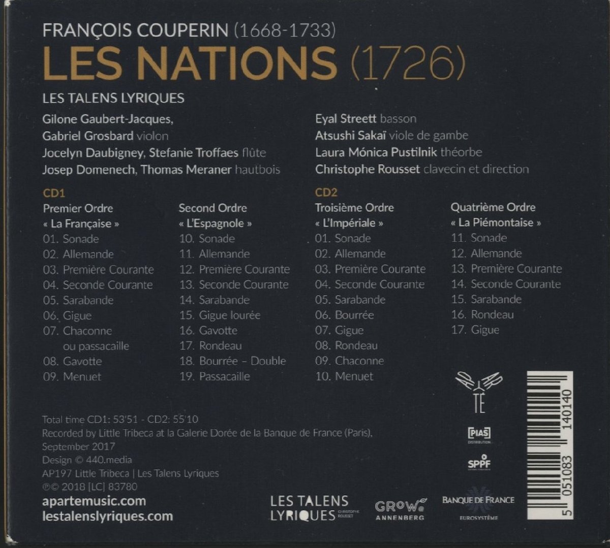 CD/2CD / クリストフ・ルセ、レ・タラン・リリク / クープラン：諸国の人々 / 輸入盤 デジパック 2枚組 AP197 40423_画像2