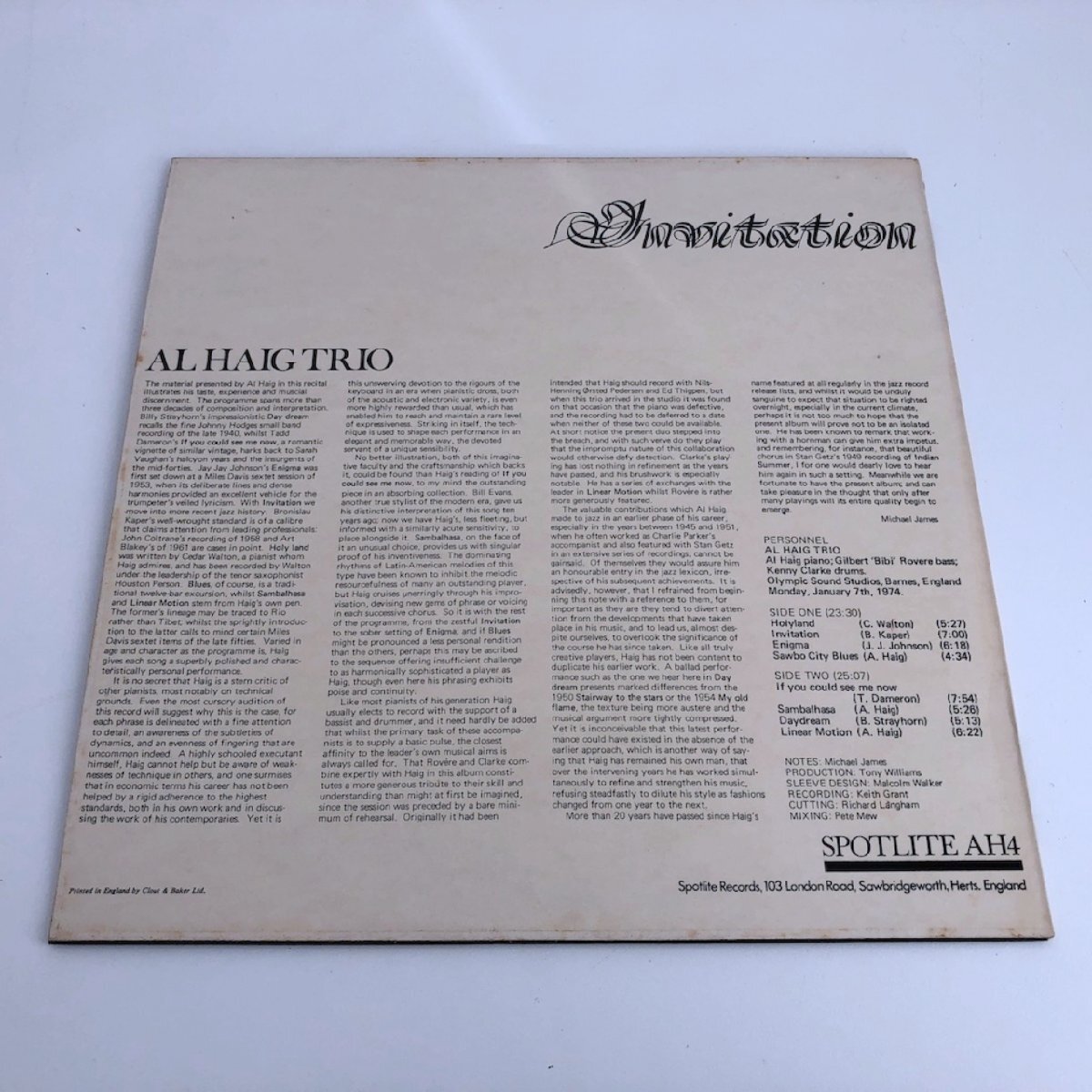 LP/ AL HAIG TRIO / INVITATION / アル・ヘイグ / UK盤 SPOTLITE AH4 40401_画像2