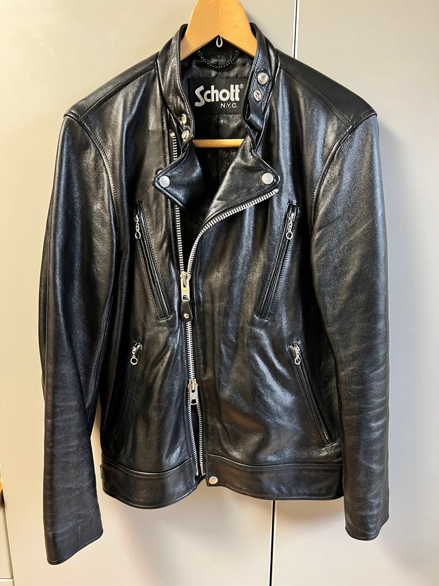 SCHOTT-DOUBLE BREAST RIDERS JACKET セミダブル ライダース ジャケット レザー 黒 羊革