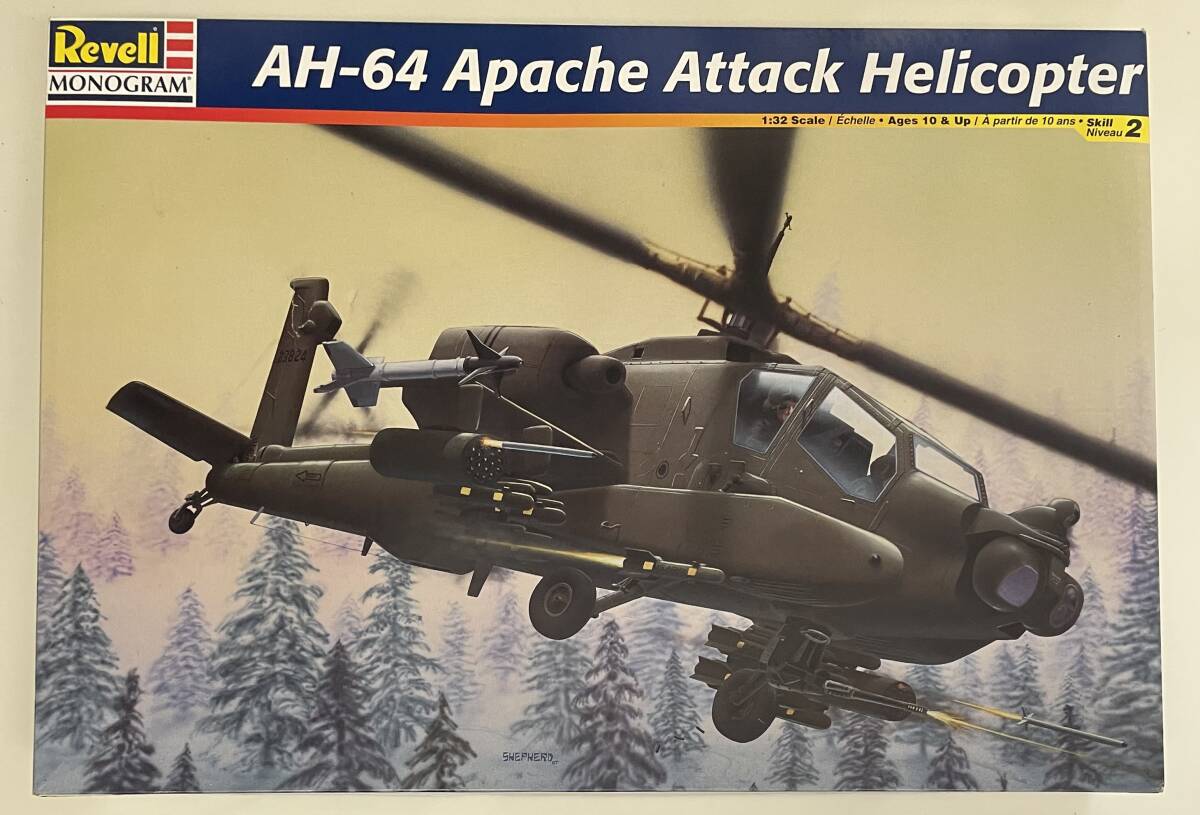 送料無料〜 希少 中袋未開封 未組立品 レベル モノグラム 1/32 AH-64 アパッチ 攻撃ヘリコプター ビッグスケール プラモデル の画像1