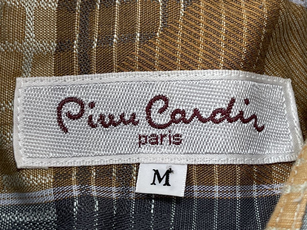 ☆送料無料☆ pierre cardin ピエールカルダン 古着 半袖 チェック 胸ポケット付き シャツ 日本製 メンズ M ブラウン トップス 中古 即決_画像9