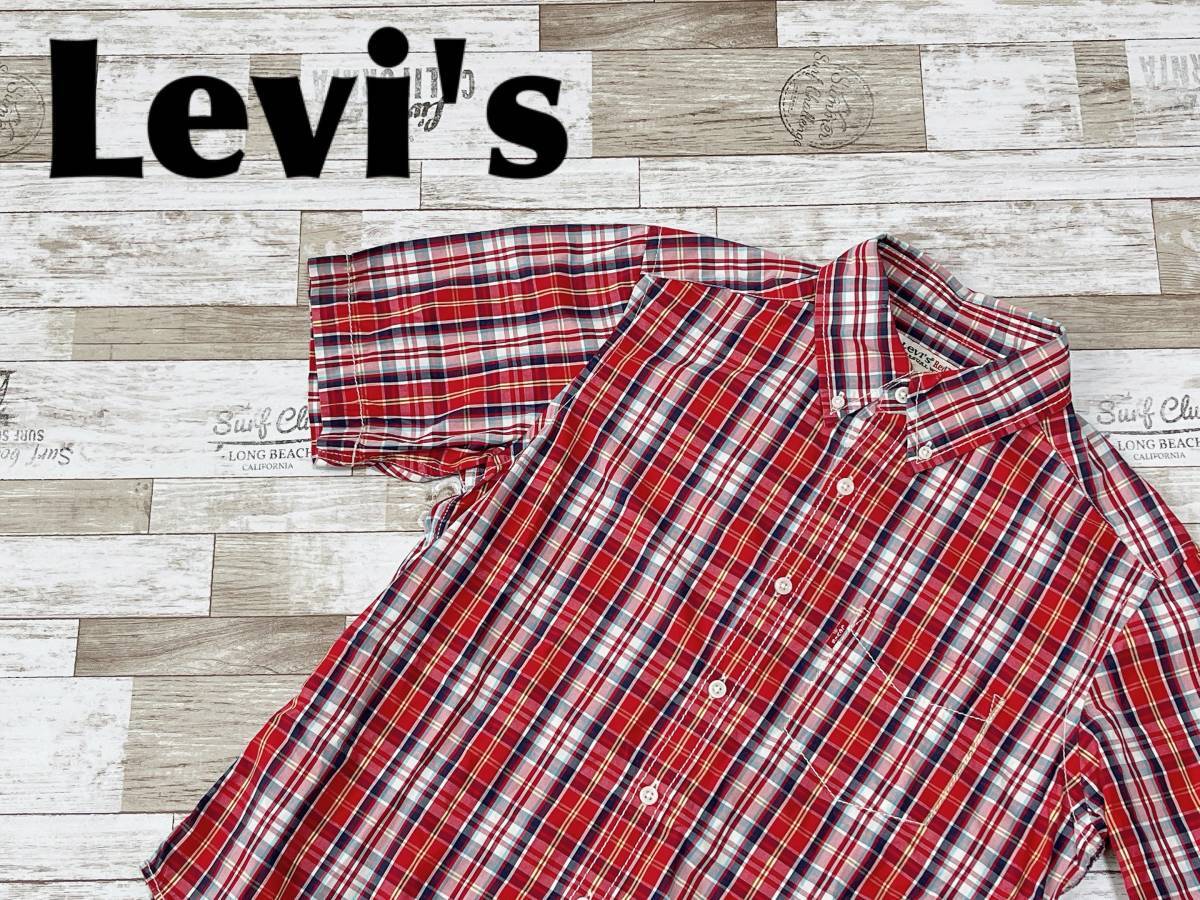 ☆送料無料☆ Levi's RedTab リーバイス レッドタブ 古着 半袖 チェック柄 ボタンダウン シャツ メンズ M レッド トップス 中古 即決_画像1