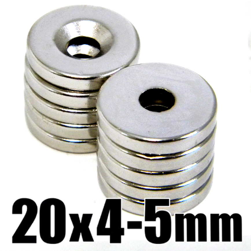 ◆ 穴あき 丸形 マグネット ◆ ネオジム 超強力 磁石 直径20mm x 厚み4mm（ネジ穴 5mm）【10個セット】◆