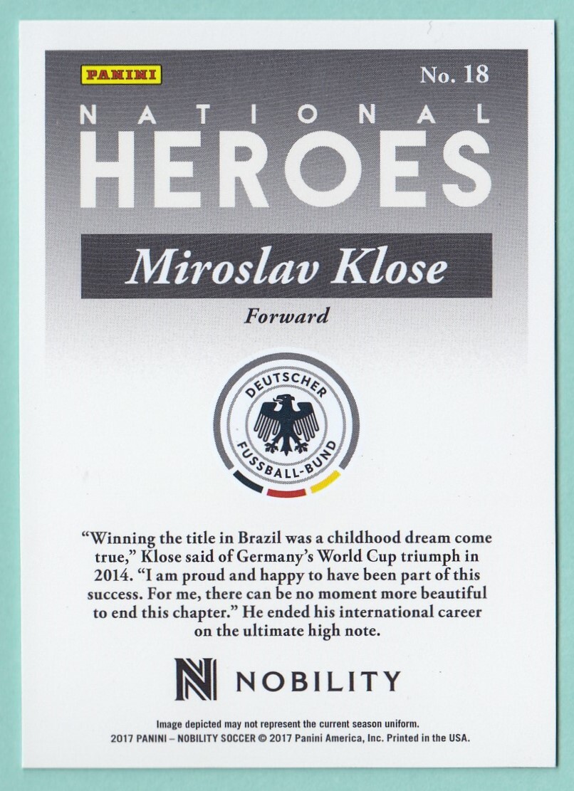 2017 PANINI NOBILITY SOCCER No.18 NATIONAL HEROES Miroslav Klose ミロスラフ・クローゼ ドイツの画像2