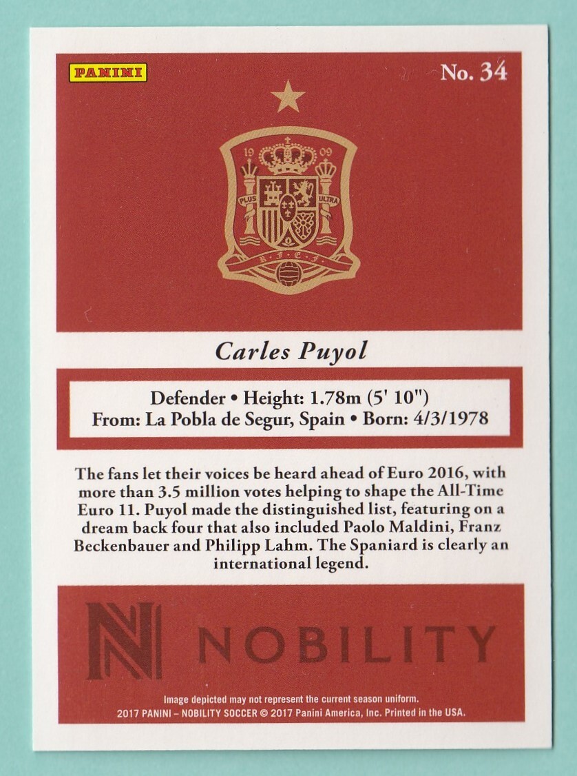 2017 PANINI NOBILITY SOCCER No.34 99枚 Carles Puyol カルレス・プジョル スペインの画像2