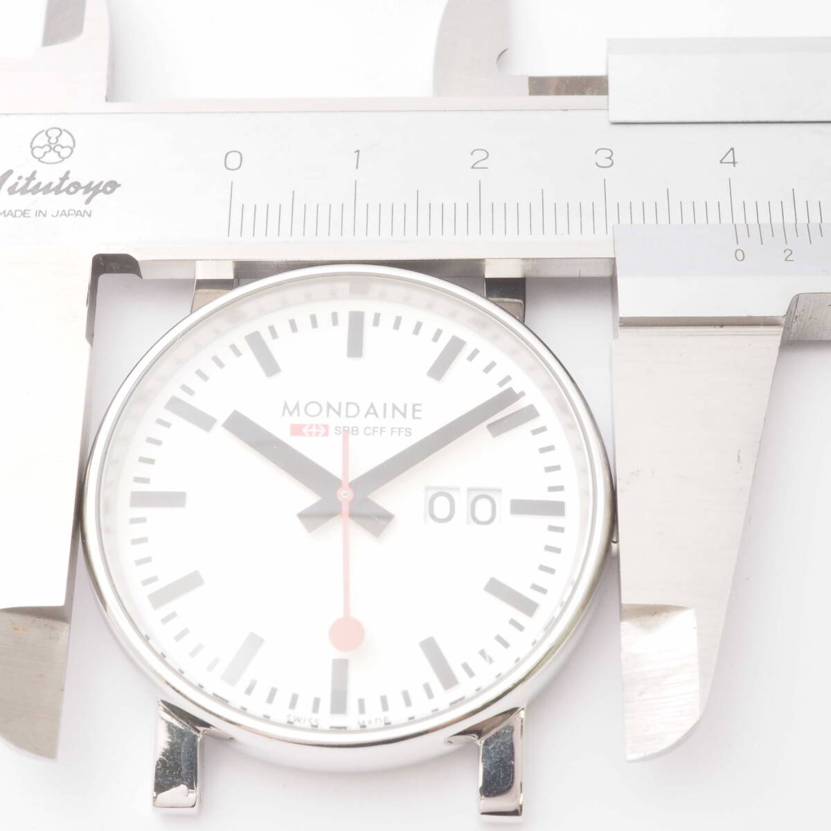 モンディーン MONDAINE 30303 RAILWAYS WATCH デイト SS クォーツ 白文字盤 スイス国鉄公認 メンズ腕時計 フェイス+元箱[Pa1472-ZG1の画像6