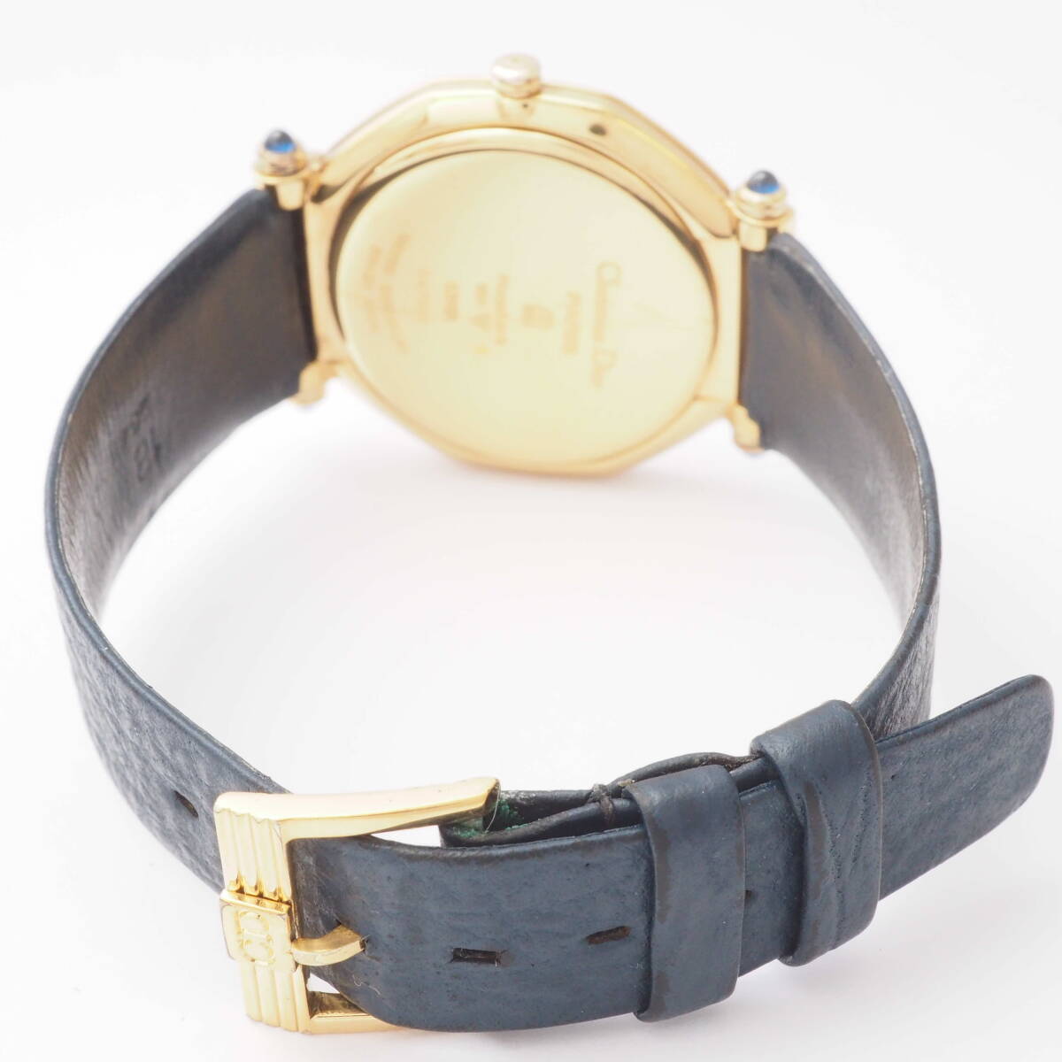 クリスチャン・ディオール オクタゴン 63151 Christian Dior クォーツ ゴールド 黒×紺文字盤 革ベルト ボーイズ 腕時計[647591-AN8の画像3