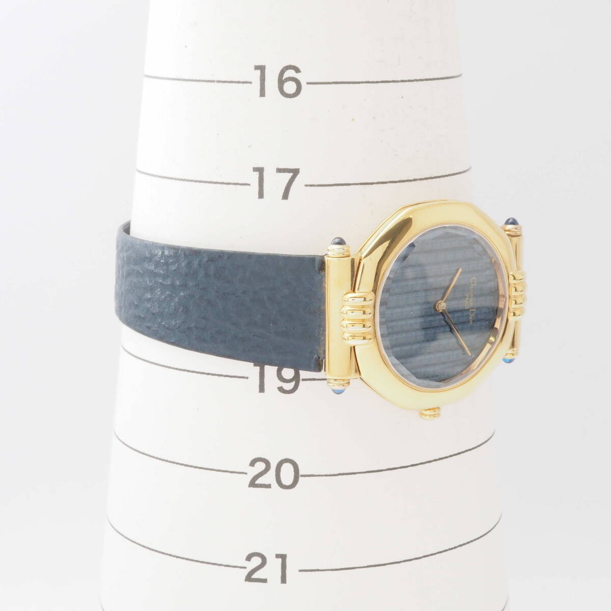 クリスチャン・ディオール オクタゴン 63151 Christian Dior クォーツ ゴールド 黒×紺文字盤 革ベルト ボーイズ 腕時計[647591-AN8の画像4