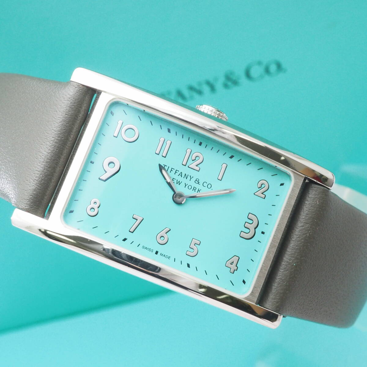 ティファニー イーストウエスト 36668679 TIFFANY&Co. SS クォーツ ティファニーブルー文字盤 革ベルト レディース+元箱[171551976-ZA4の画像1