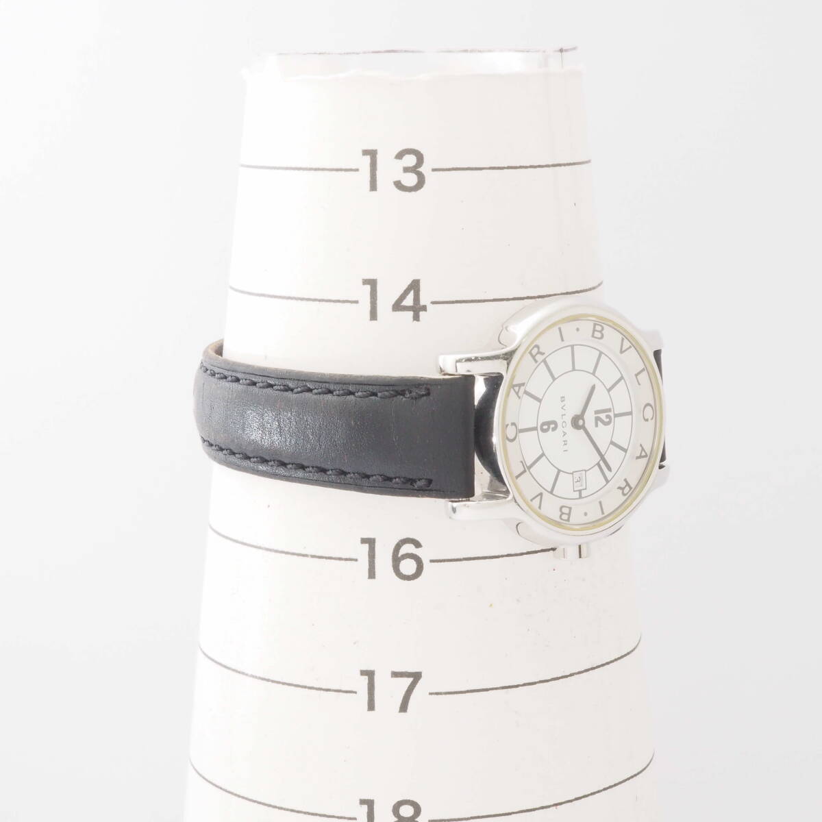 ブルガリ ソロテンポ ST29S BVLGARI Solotempo デイト SS クォーツ 白文字盤 革ベルト レディース 女性 腕時計+元箱[D9688-ZA5の画像5