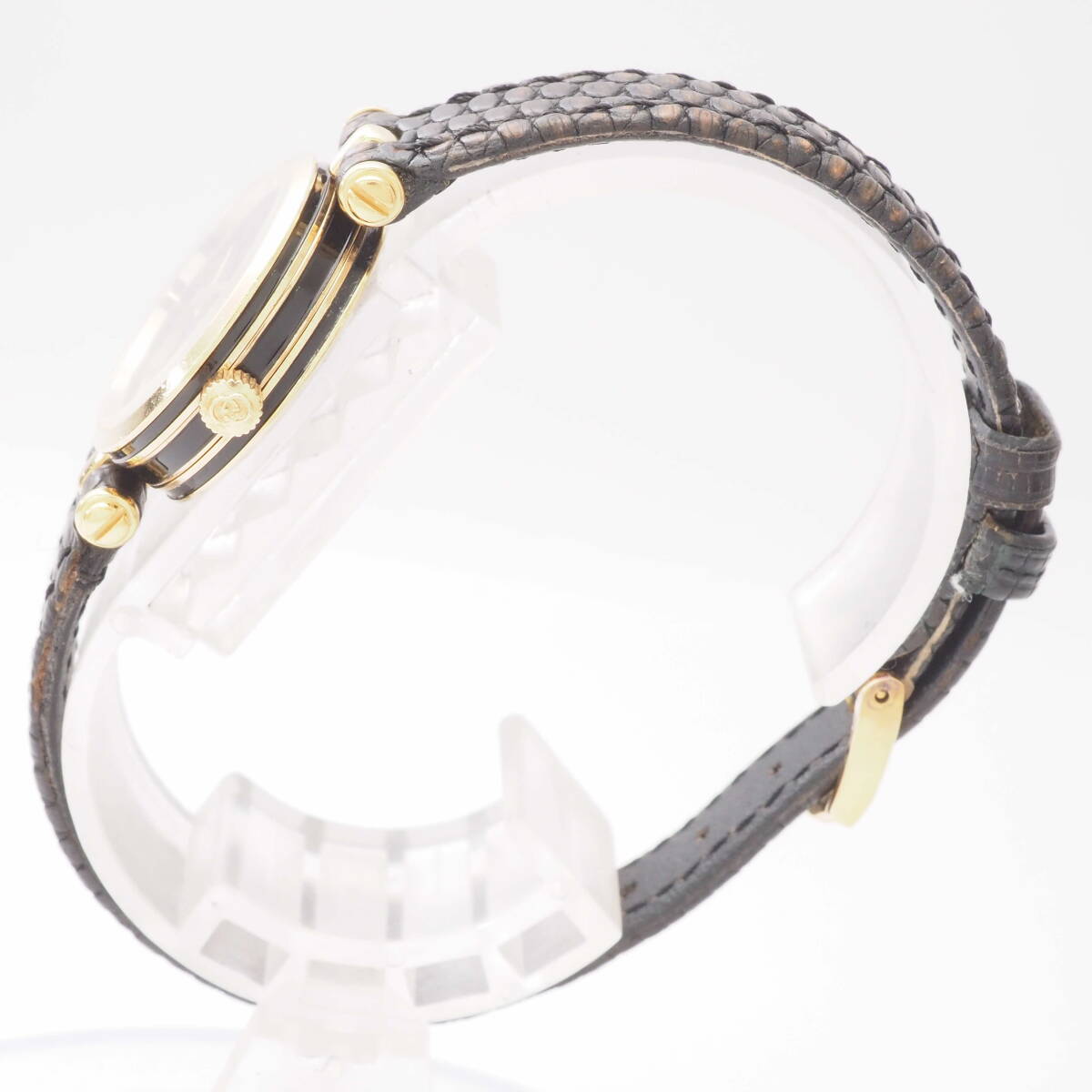 グッチ ラウンド型 GUCCI Cal,579.005/105 クォーツ ゴールド・黒×黒文字盤 ローマン レディース 革ベルト 腕時計[Pa1493-AA6の画像2