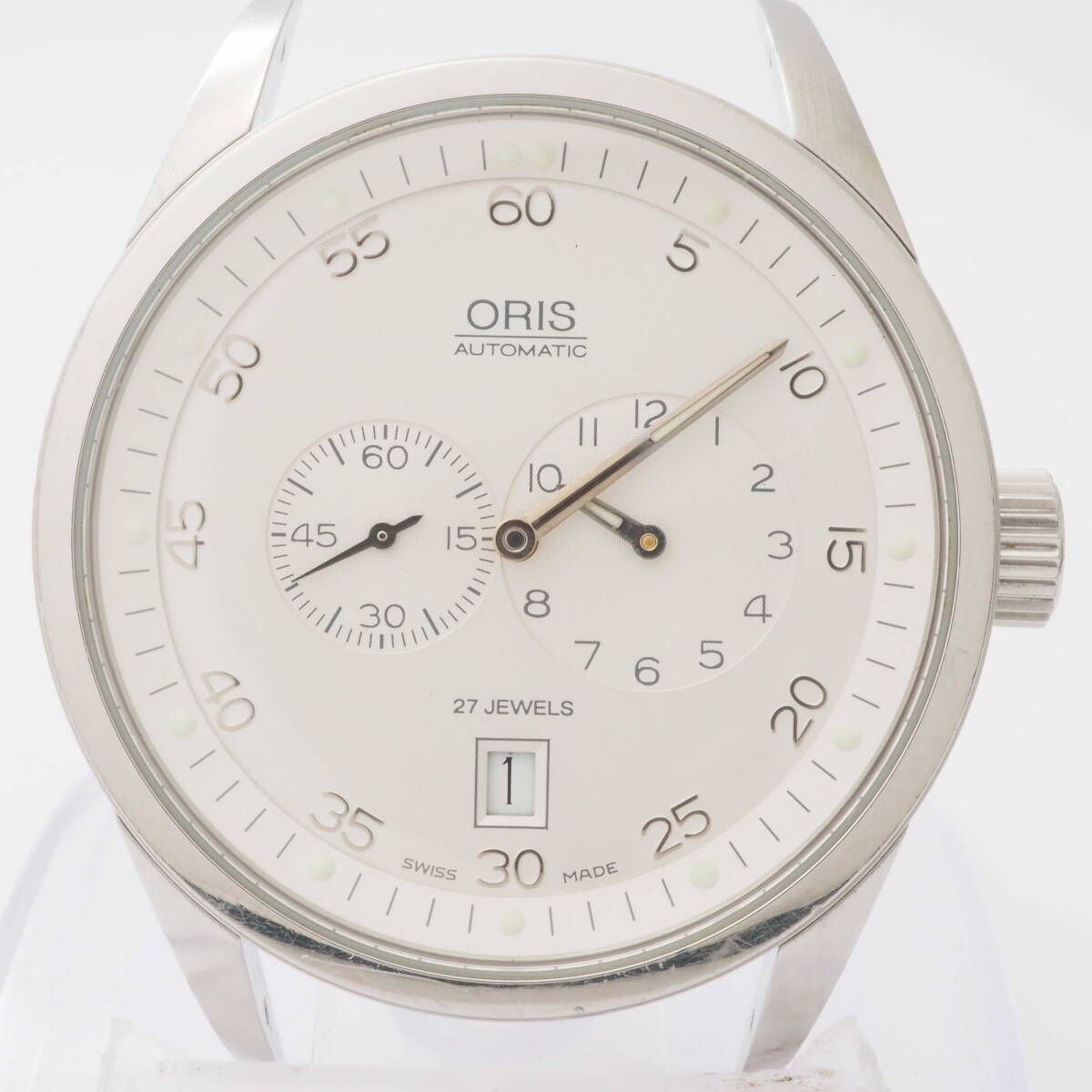 オリス レギュレーター オートマ 7530 649 ORIS 27石 デイト SS 自動巻 シルバー文字盤 裏スケ メンズ 男性 腕時計[22 25865-AQ6の画像1