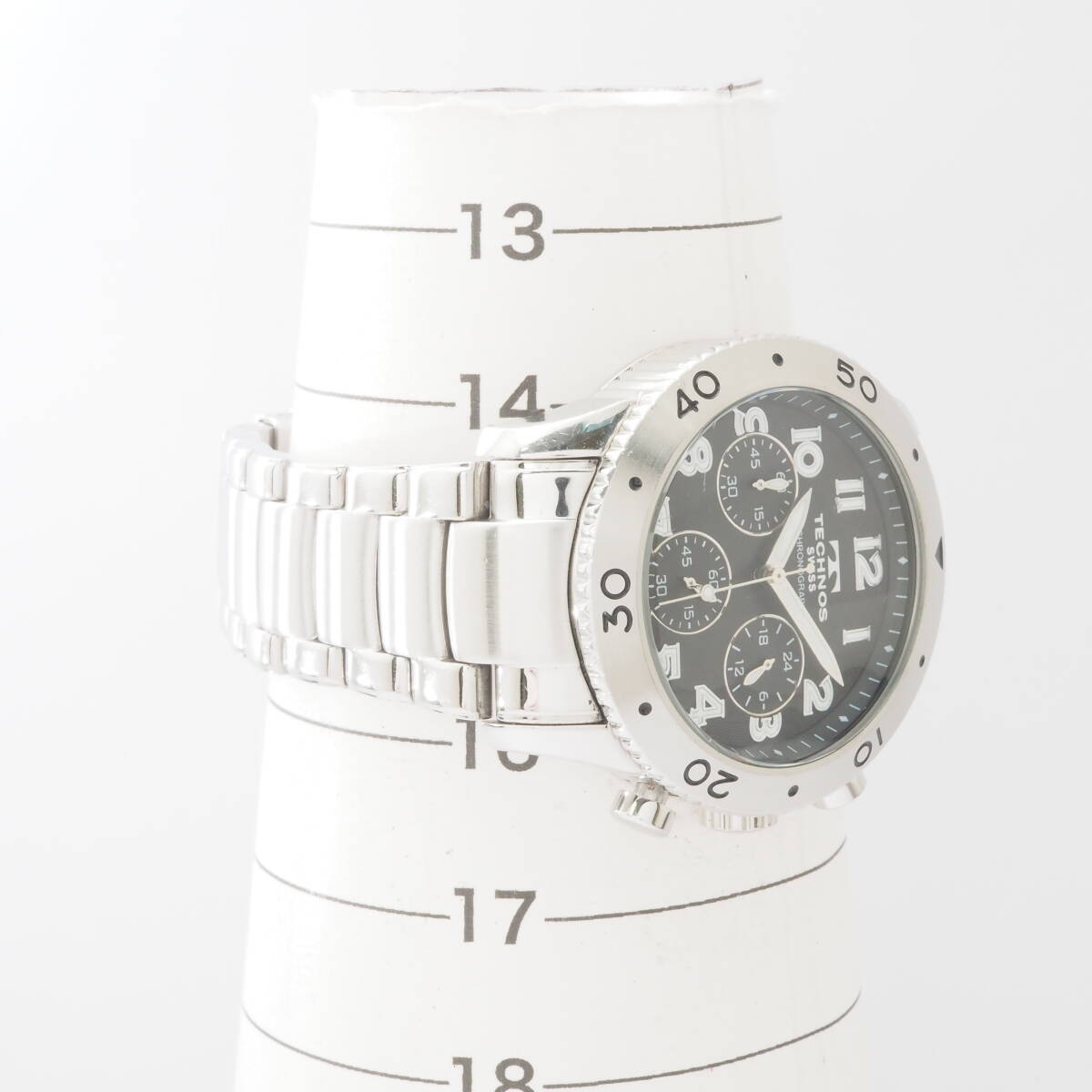 【希少品】テクノス クロノグラフ TAM-661 TECHNOS CHRONOGRAPH クォーツ ブラック 黒文字盤 メンズ 男性 腕時計[Pa1514-AS8_画像4