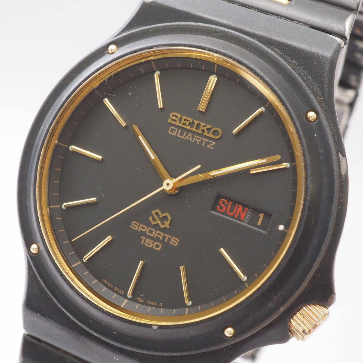 セイコー クォーツ スポーツ 150 5H23-7029 A4 SEIKO QUARTZ SPORTS デイデイト SS ブラック 黒 メンズ 男性 腕時計[7D0771-AX1_画像1