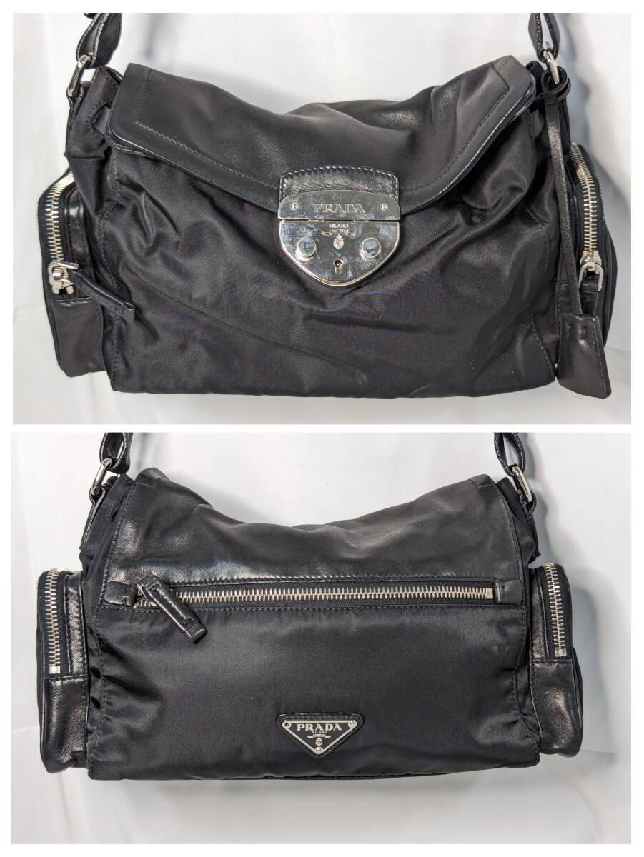 THR-466 PRADA プラダ BR3307 テスートナイロン×ナッパレザー ショルダーバッグ ハンドバッグ ブラック 白タグありの画像2