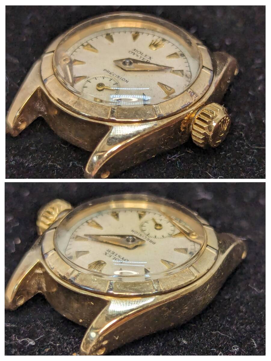 THR-487 ROLEX ロレックス OYSTER PRECISION プレシジョン Ref.5001 金無垢 14K 稼働品 ジャンク ヘッドのみ 手巻き の画像6