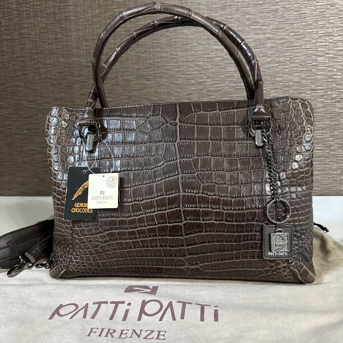 【新品】本物クロコダイル parti patti firenze 高級 マットクロコダイル センター取り トートバッグ ハンドバッグ 2way レディース ワニ革_画像1