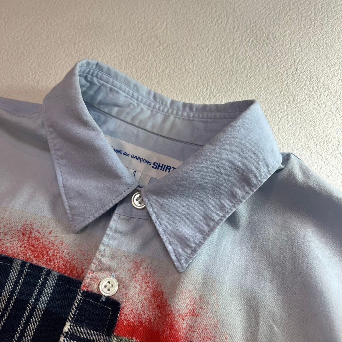 【51】 COMME des GARCONS SHIRT コラージュ パッチワーク シャツ S コムデギャルソン チェック 柄 フランス チェッカー_画像4