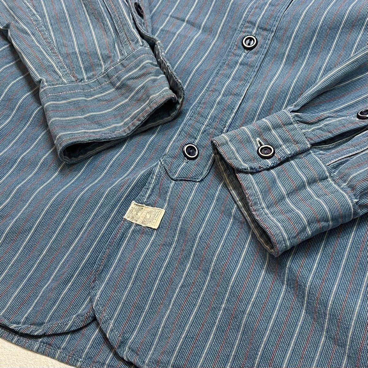 【111】 美品 RRL ビンテージ ストライプ 柄 チンスト メタル ワーク シャツ M ダブルアールエル ralph lauren ラルフローレン vintageの画像7