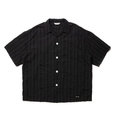 【126】 美品 23ss COOTIE Stripe Sucker Cloth Open Collar Shirt クーティー ストライプ オープンカラー シャツ L ブラック ワイド